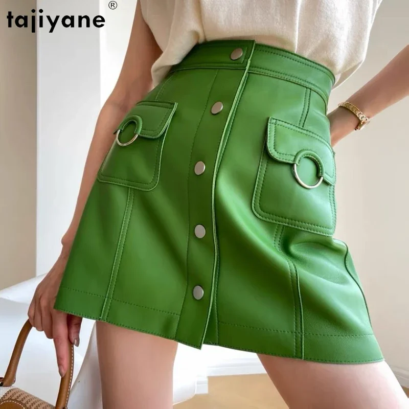 Tajiyane Genuine Sheepskin Leather Skirt Women Korean Fashion Clothing Short High Waist Skirts Elegant Black Skirt Falda Mujer