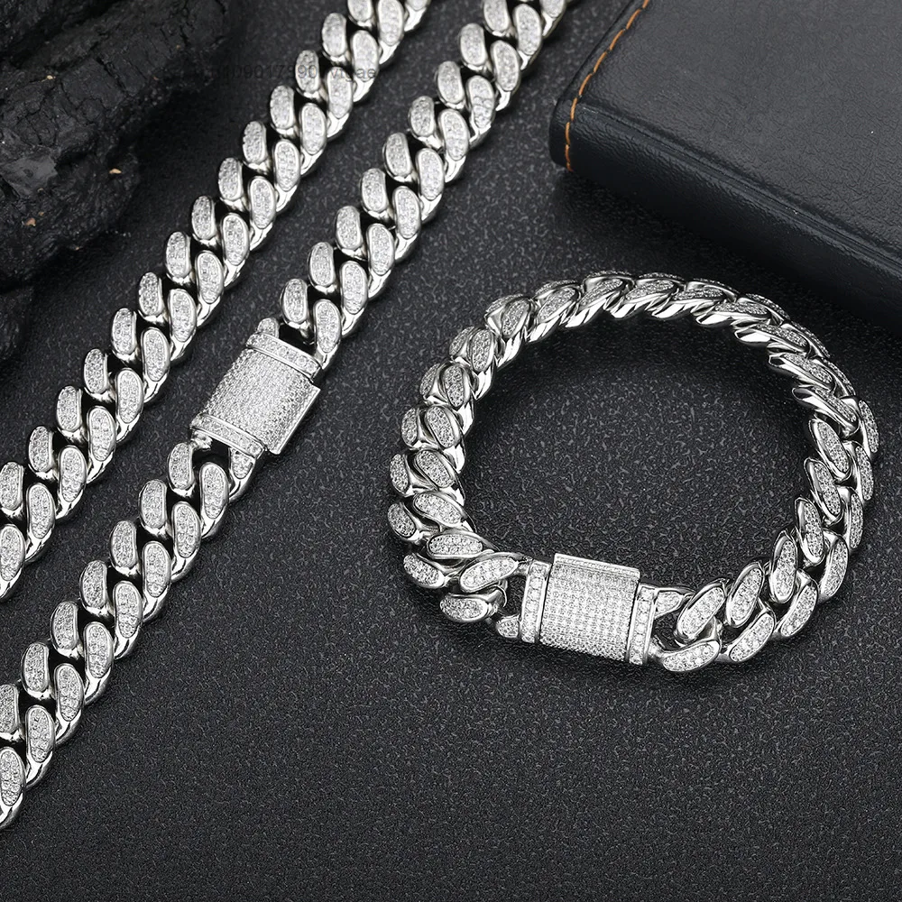 Iced NUOYA Out Two Row Diamond Cuban Chain D Color VVS Moissanite High Quality Custom 925 Silver Cuban Chain Hip Hop Jewelry.