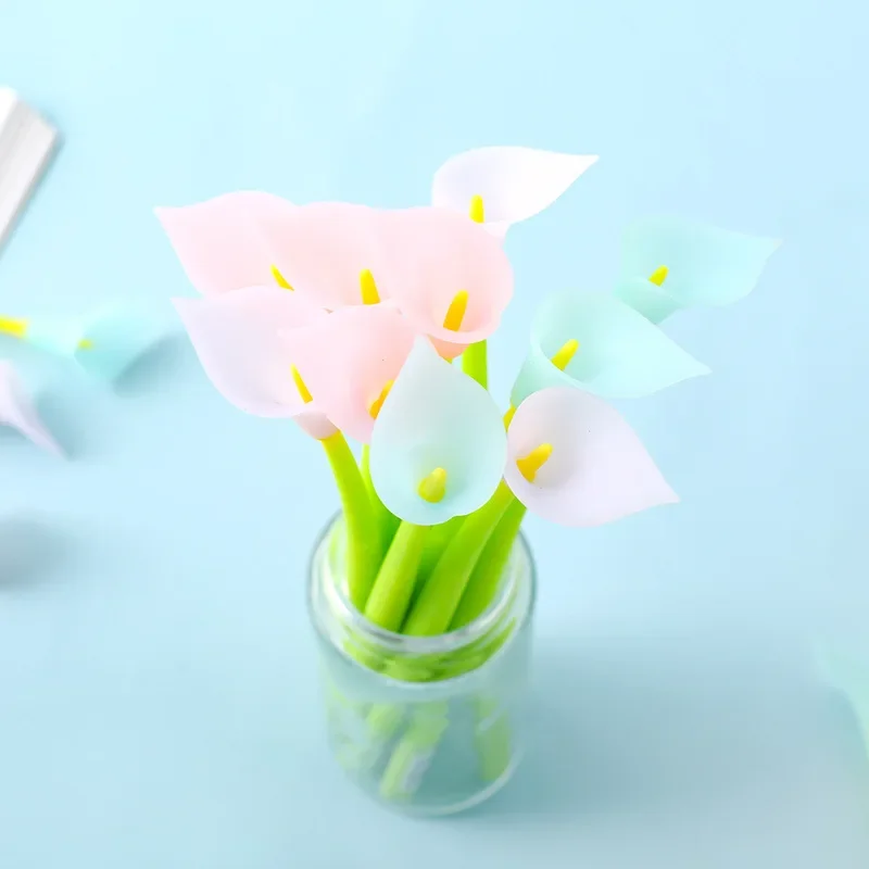 48PCS Calla Lily Gel Pens Plant Styling Pen Learning Stationery Creative Pen with Light Discoloration kawaii school supplies