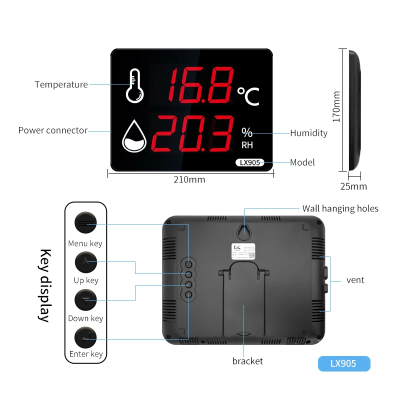 Digital Thermometer Indoor  LED Display Temperature Humidity Meter Sensor Instrument Household Wall Mounted Outdoor Sauna Home