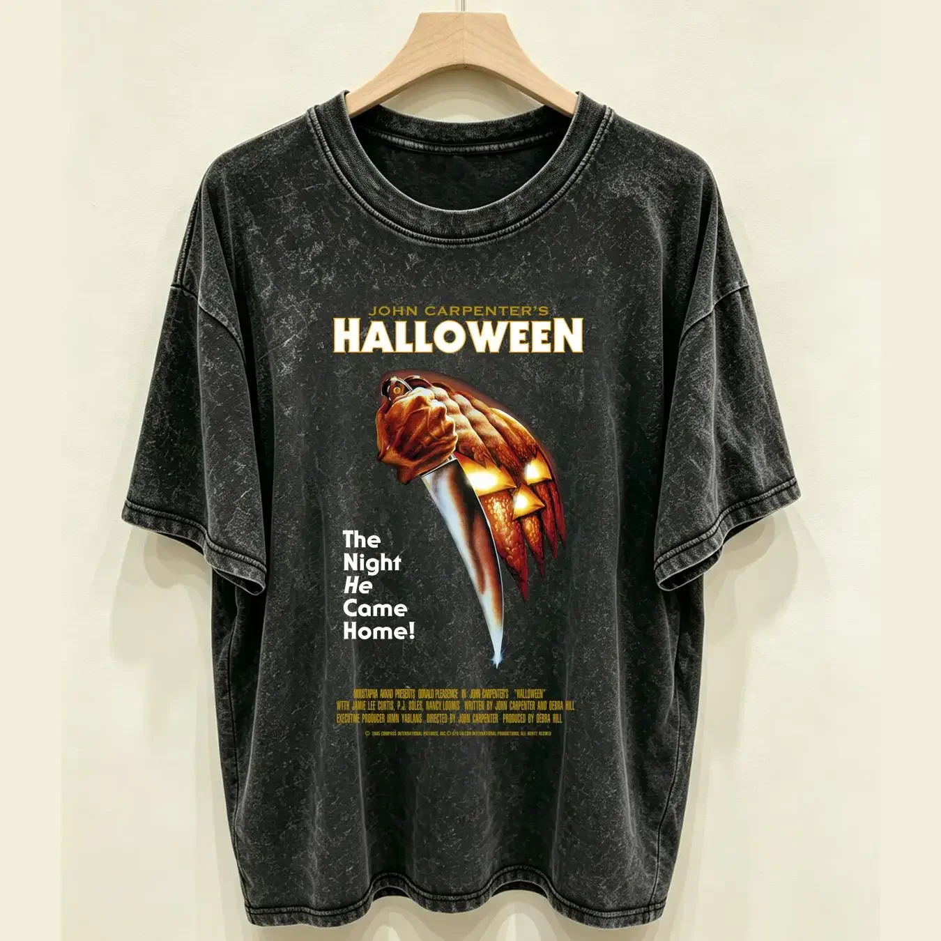 washed T Shirt John Carpenter s Halloween Movie Promo Poster Size XS Black Horror long or short sleeves vintage Washed fashion