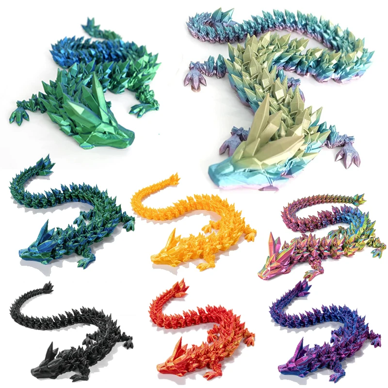 3D Printed Dragon Egg Figures Gemstone Multi-Jointed Movable Dragon With Wings Toys Tabletop Decorative Ornament Birthday Gifts