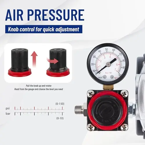 Portable Oil-Free Single-Piston Airbrush Compressor 3L Tank With Safety Valve, Pressure Regulator And Moisture Separator For - view 5
