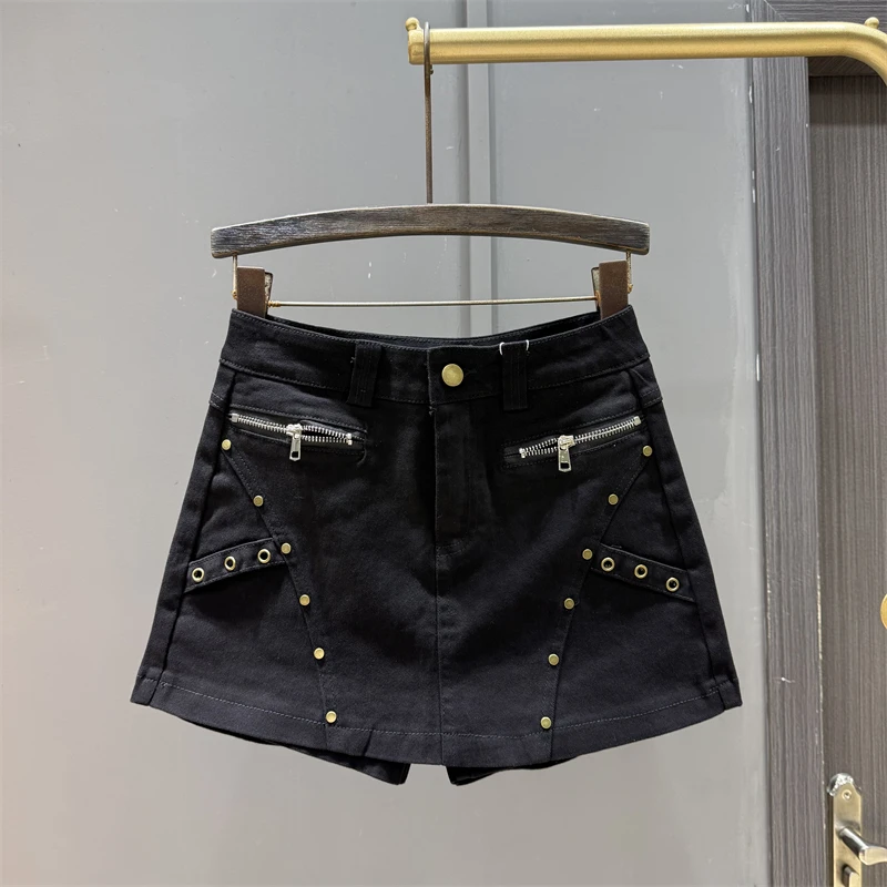 American style street design denim short skirt pants for women in the autumn of 2025 slim high waist wide leg boots pants
