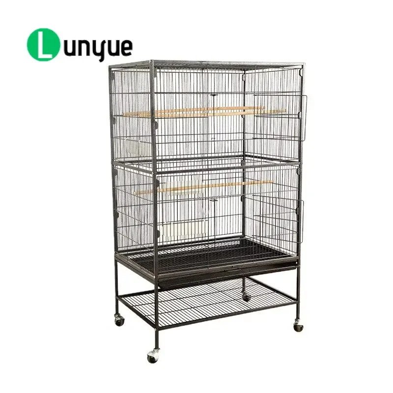 Large Wrought Iron Parrot Cage with Stand Double Door Rolling Wheels Removable Tray for Cockatoos Budgerigars Lovebirds