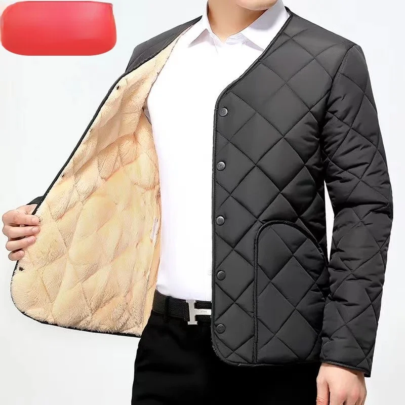 

Мужская утепленная хлопковая куртка на флисовой подкладке, свободный крой, длинный рукав, теплая зимняя верхняя одежда, классический цвет, на пуговицах