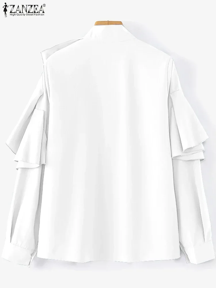 ZANZEA 2025 Fashion Vintage Solid Office Blouse Women Ruffled Street Shirts Spring Long Sleeve Tops Casual Loose Buttons Tunics