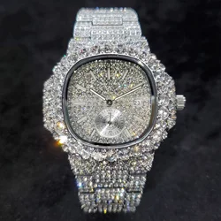 Montre en diamant de luxe pour hommes, style de rue hip hop, affichage de la date, montre à quartz, bijoux de fête glacés, montre-bracelet, produit de vente chaude