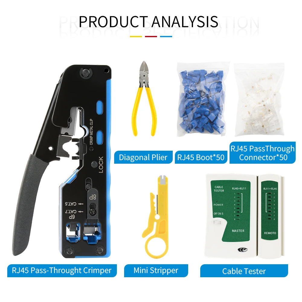 Steel Cable Stripper Cutter Cat5e Cat7 Network Manual Pliers Pass Crimping Tool Telecom Parts Crystal Head Cat5e Cat7 Network