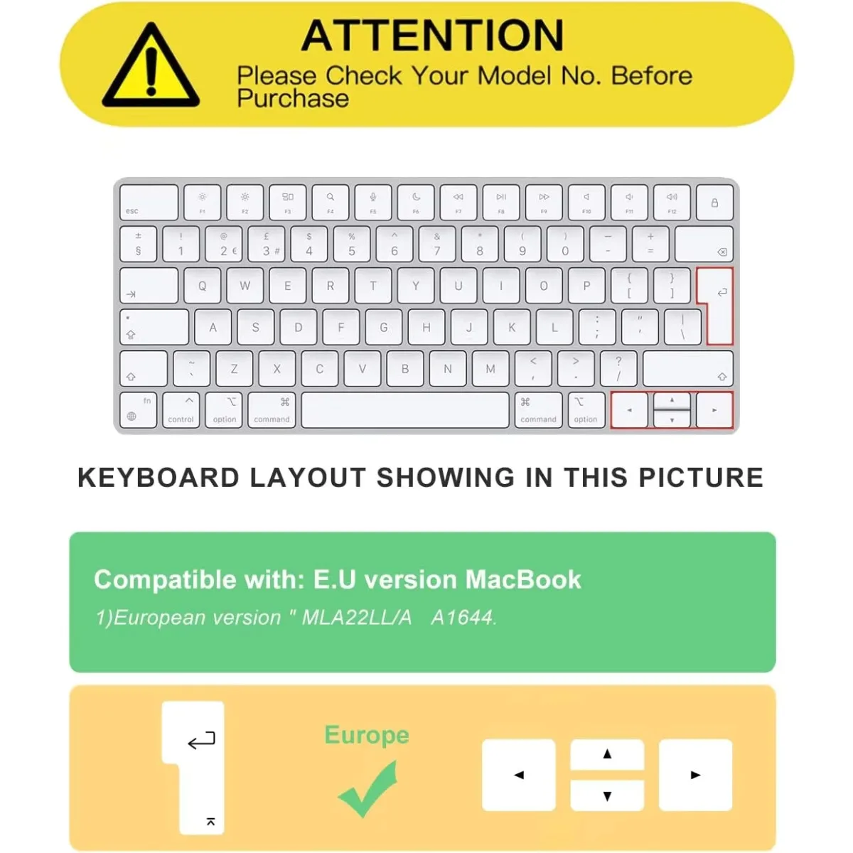 Candy Color Block Spanish & English Keyboard Cover EU for Magic Wireless Keyboard MLA22LL/A (A1644,2015 Released),Soft Touch