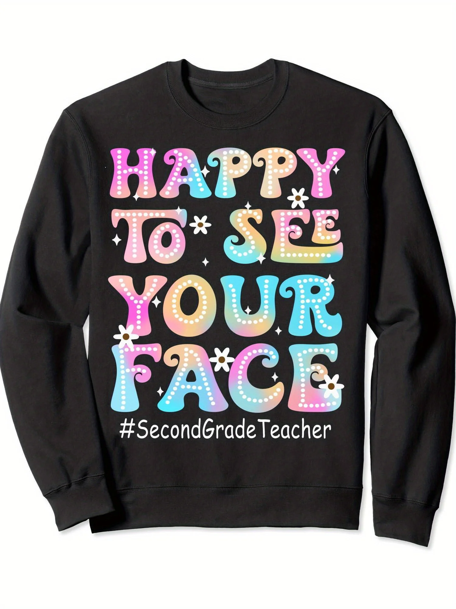 

Мужской свитер для учителя "Happy Smile" с принтом тай-дай — вес 250 г, вес 50 % хлопок/повседневный свитер с круглым вырезом, черный низ с длинными рукавами C