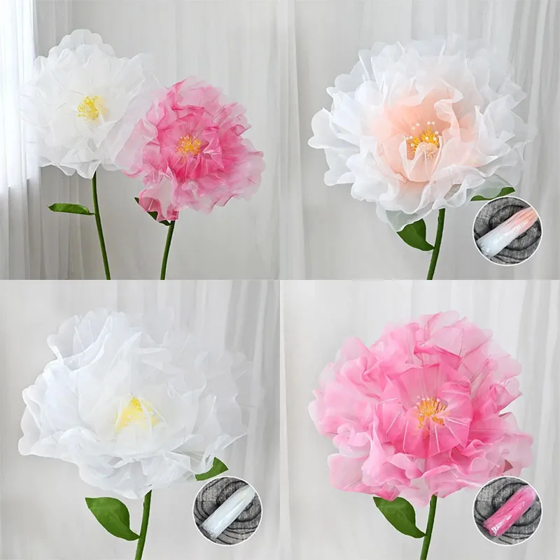 

DIY 75CM Artificial Mesh Red Yarn Flower Peony Peony Big Flower Wedding Decoration Stage Window Decorations