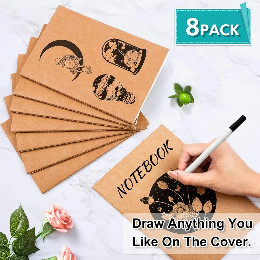 8 عبوات من دفاتر ملاحظات كرافت مقاس A5 مكونة من 60 صفحة فارغة مبطنة لمجلة السفر بغطاء ناعم دفاتر ملاحظات للنساء والفتيات والطلاب صنع خططًا مع