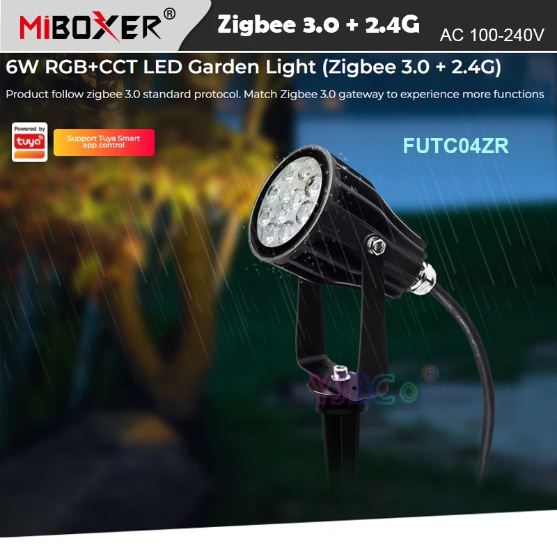 

Miboxer FUTC04ZR 2,4G Zigbee 3,0 6W RGBCCT Светодиодная лампа для газона, водонепроницаемая IP66 уличная умная система освещения для сада, Радиочастотный пульт дистанционного управления/Голосовое управление/управление через приложение