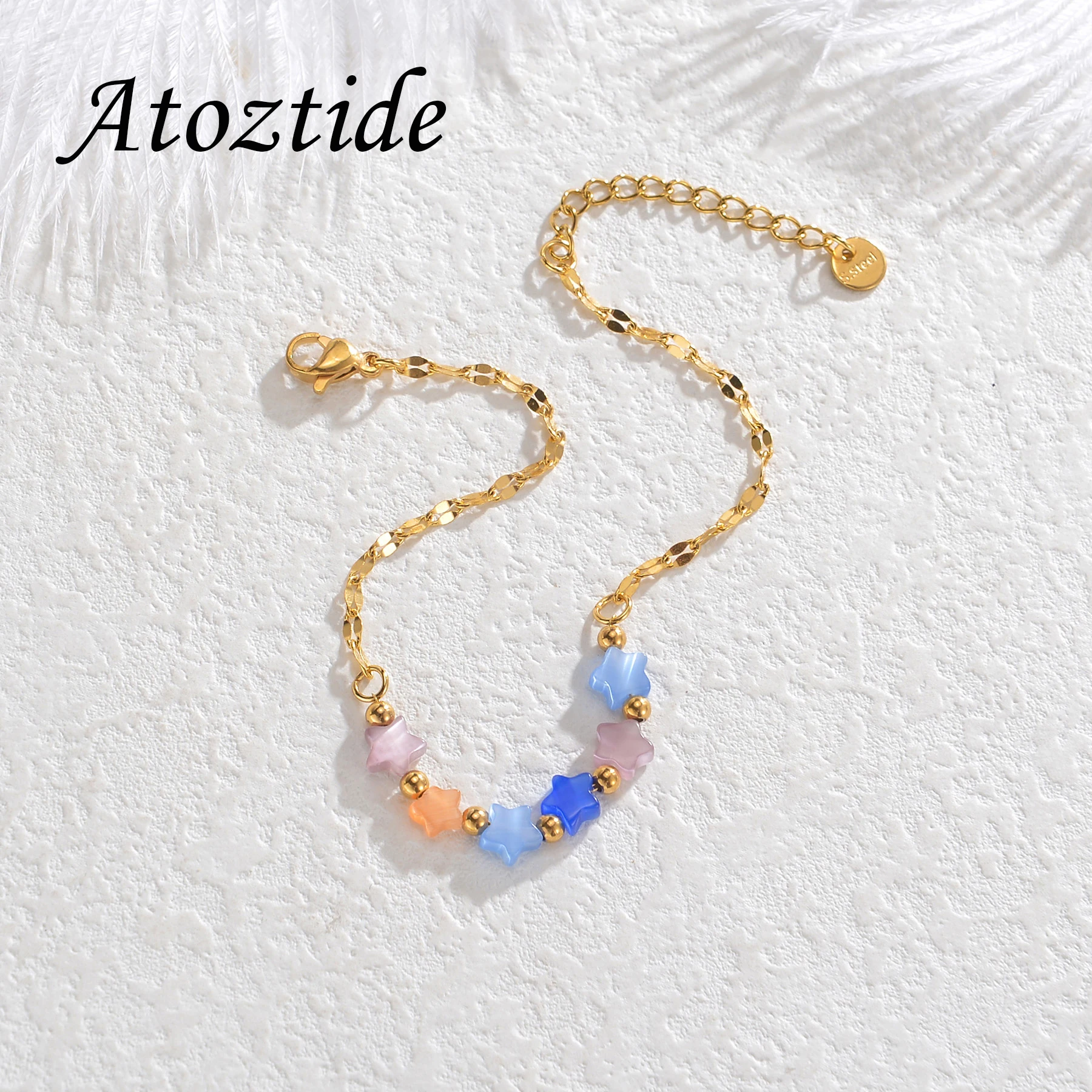 Atoztide Stainless Steel Colorful Bracelet Vintage Beaded Chain Star Bracelets for Women Girls Christmas Accessories Jewlry Gift