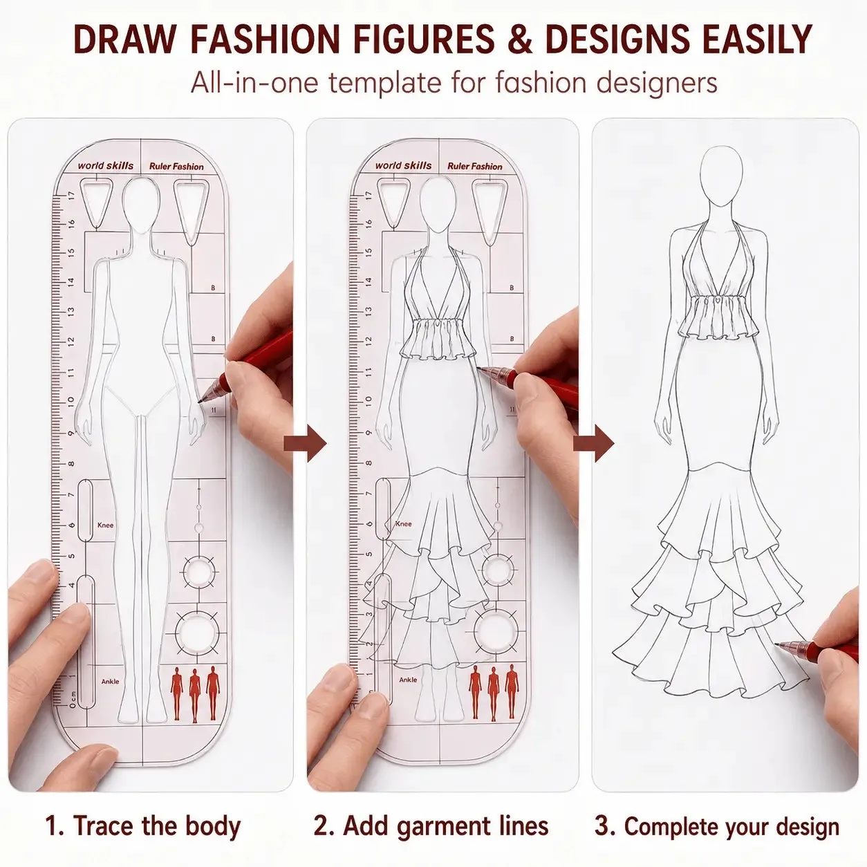 Fashion Design Template Ruler, Female Figure Stencil for Garment Sketching, Sewing Drawing Tool for Students School office stati