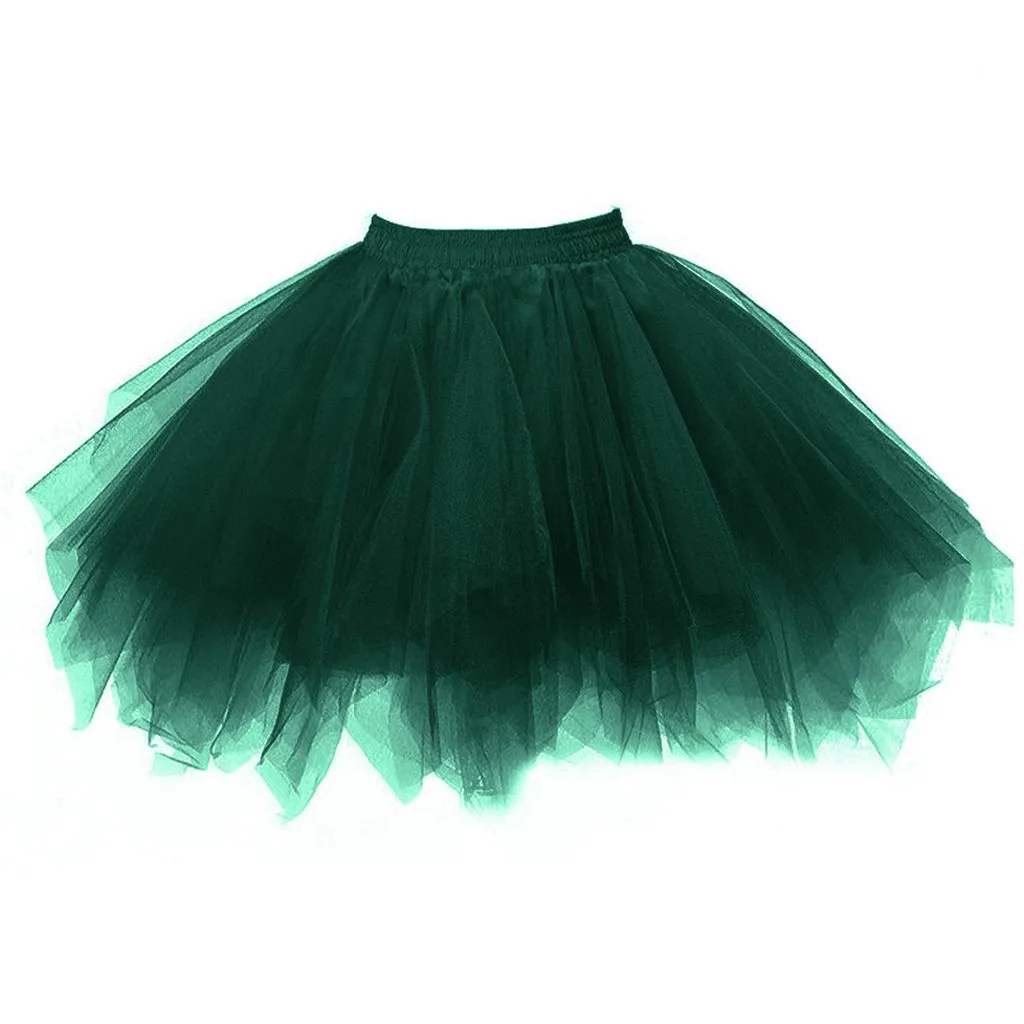 Female Solid Color Pleated Short Skirts Candy Colored Half Body Mesh Ball Puffy Skirts Elastic Waist Tulle Tutu Skirt For Women