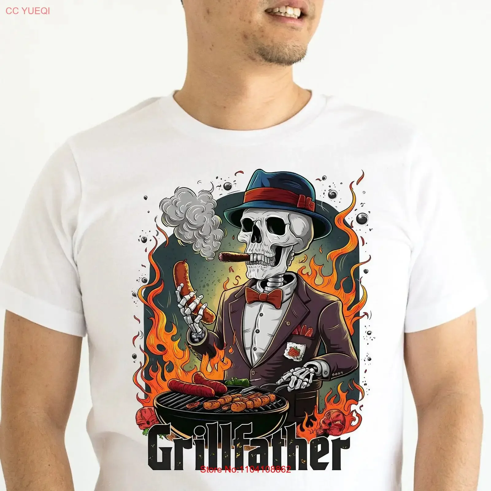 Retro Grillfather Snarky Skeleton T Shirt Sarcastic BBQ Lover Grilling Dad Beer Husband Chicken FC012 vintage Washed streetwear
