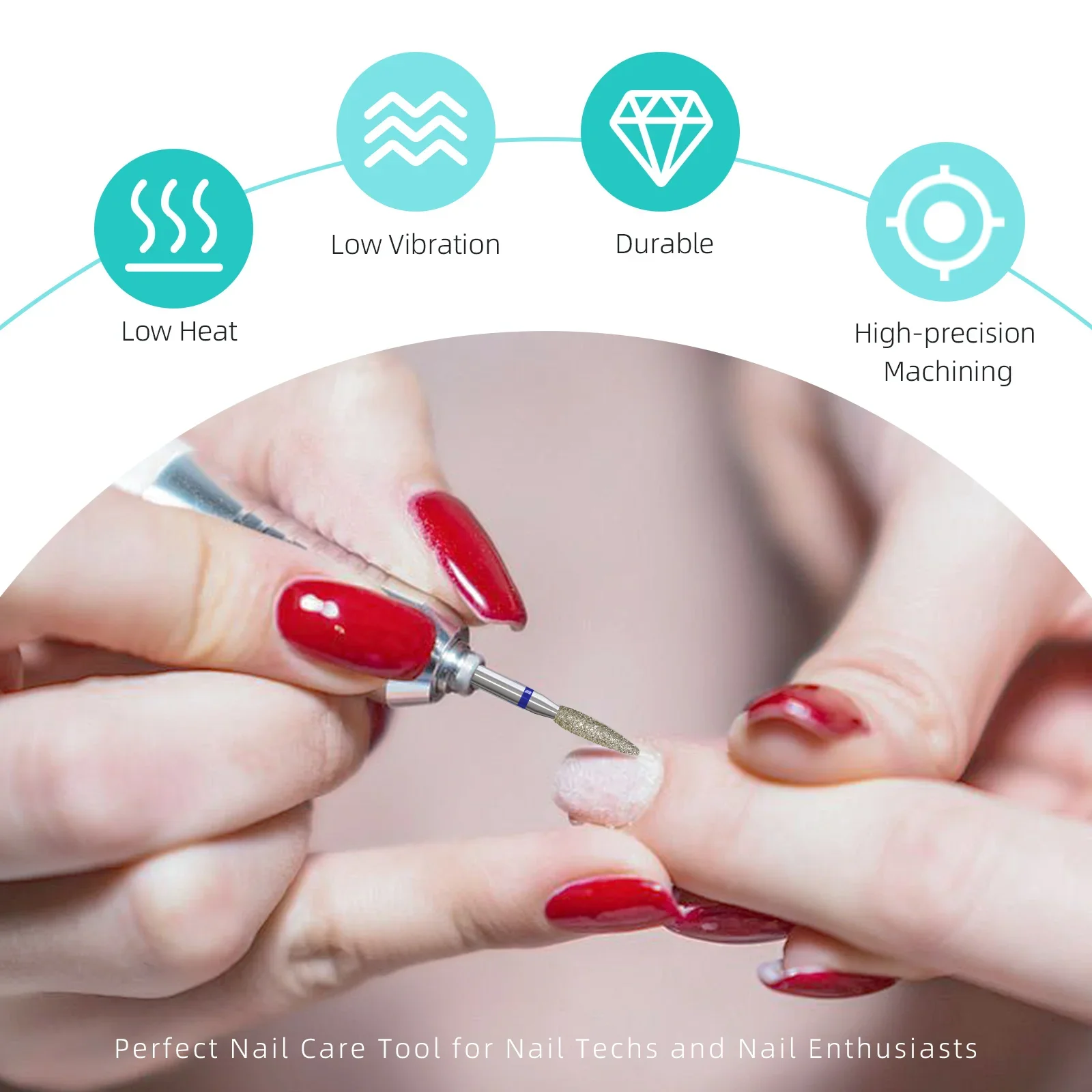 HYTOOS Cuticle Clean Diamant-Nagelbohrer 2,3 mm, stumpfe Spitze, Flammenförmiger Hornhautreiniger, Russisches Vorbereitungswerkzeug für Maniküre-Techniker – Detail 2