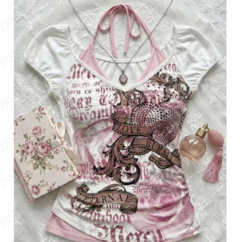 

Эстетичная футболка в стиле Y2K, панк, сексуальная, женская одежда 2000-х, винтажная, кавайная, с короткими рукавами, готическая, милый стиль, для милых девушек, K-pop, Cuteore, топы