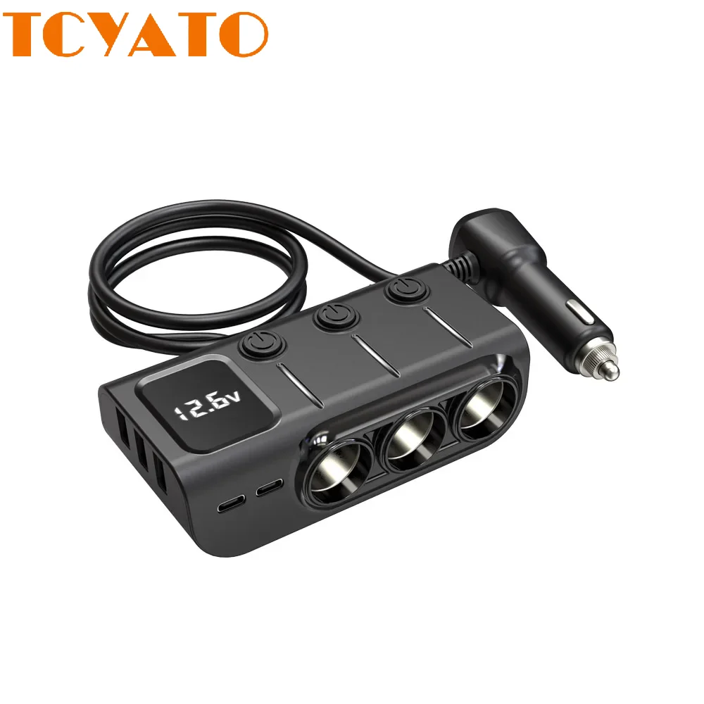 TCYATO Car Cigarette Lighter Adapter 3 USB Socket 12V 24V Splitter  LED Fast Charger Plug Adapter for IPhone GPS Dashcam