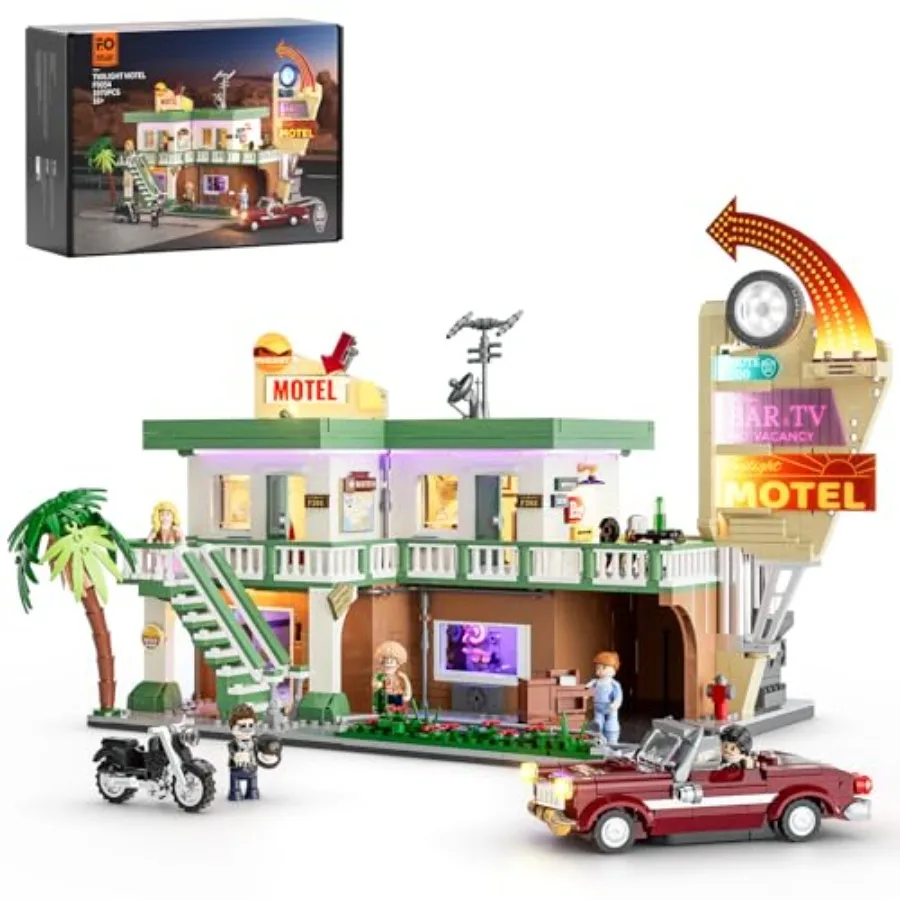 

Набор строительных блоков City Car-Hotel Lighting Building-Bricks: Модульная коллекция «Мотель на закате» для дорожных поездок, из АБС-пластика, с теплым белым светодиодом, реалистичная имитация.