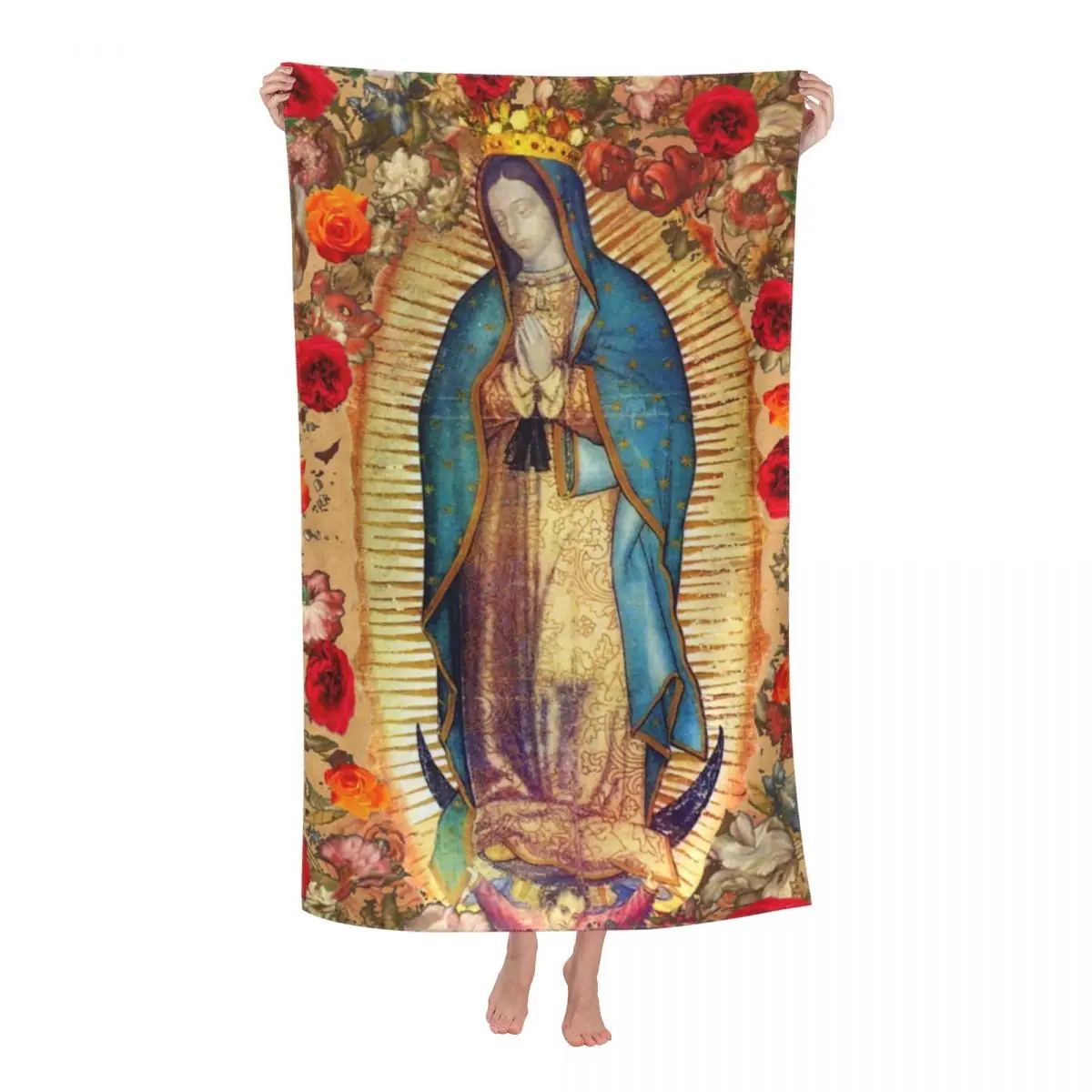 Our Lady Of Guadalupe Virgin Mary Beach Towel Quick Drying Catholic Mexico Poster Super Soft Microfiber Bath Sauna Towels