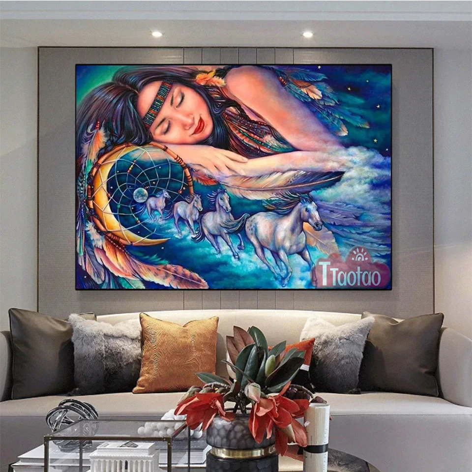 Diamond Painting 5D Woman Cross Stitch Dreamcatcher Diy Sleeping Beauty Full Square Round Rhinestone Mosaic Horse Picture Decor