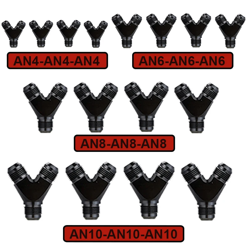 1/2/4X AN4 AN6 AN8 AN10 Y Adapter Block Male Thread Fuel Hose Fittings Adapter Tee Fluid Oil Pipe Line Joint Universal Aluminium