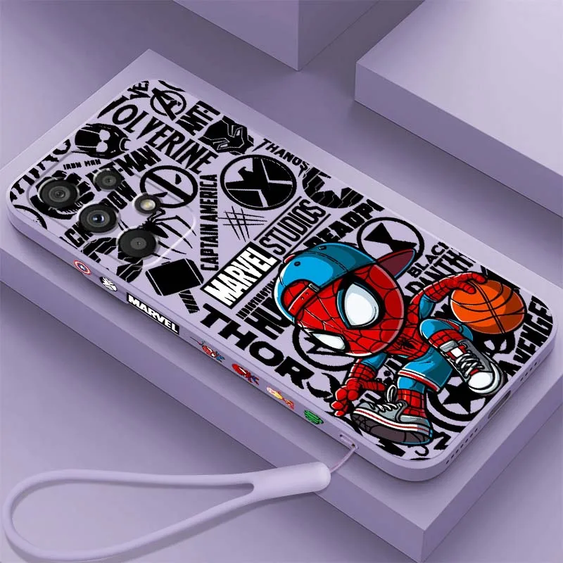 

Marvel Spider-Man Basketball For Samsung Note 20 Ultra A04 A05 A13 A15 A14 A12 A22 A23 A25 A42 5G Liquid Left Rope Phone Case