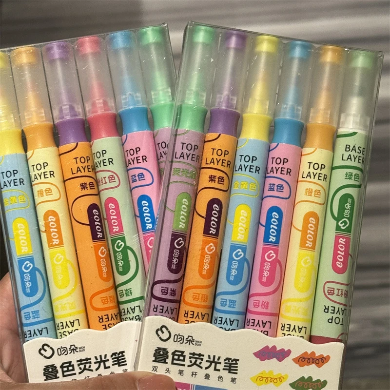 6 ชิ้นแฟชั่น Dual Tip Highlighters Markers สีสัน Highlighters สีสารพัน Highlighter Kawaii Marker อุปกรณ์โรงเรียน