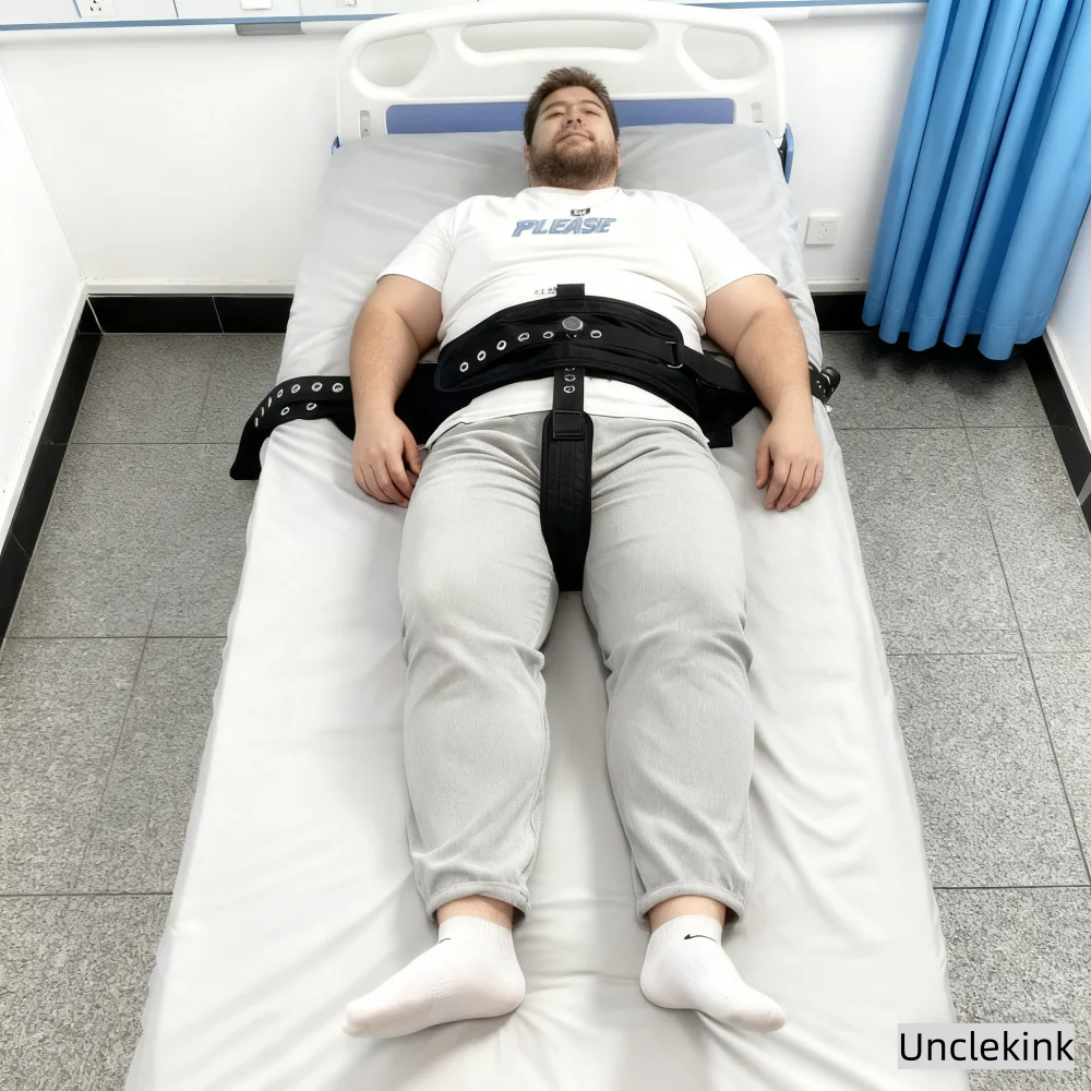 

Adjustable Medical Restraint System with Magnetic Locking Belly Restraints Detachable Crotch Strap Patient Bed Fixing Black
