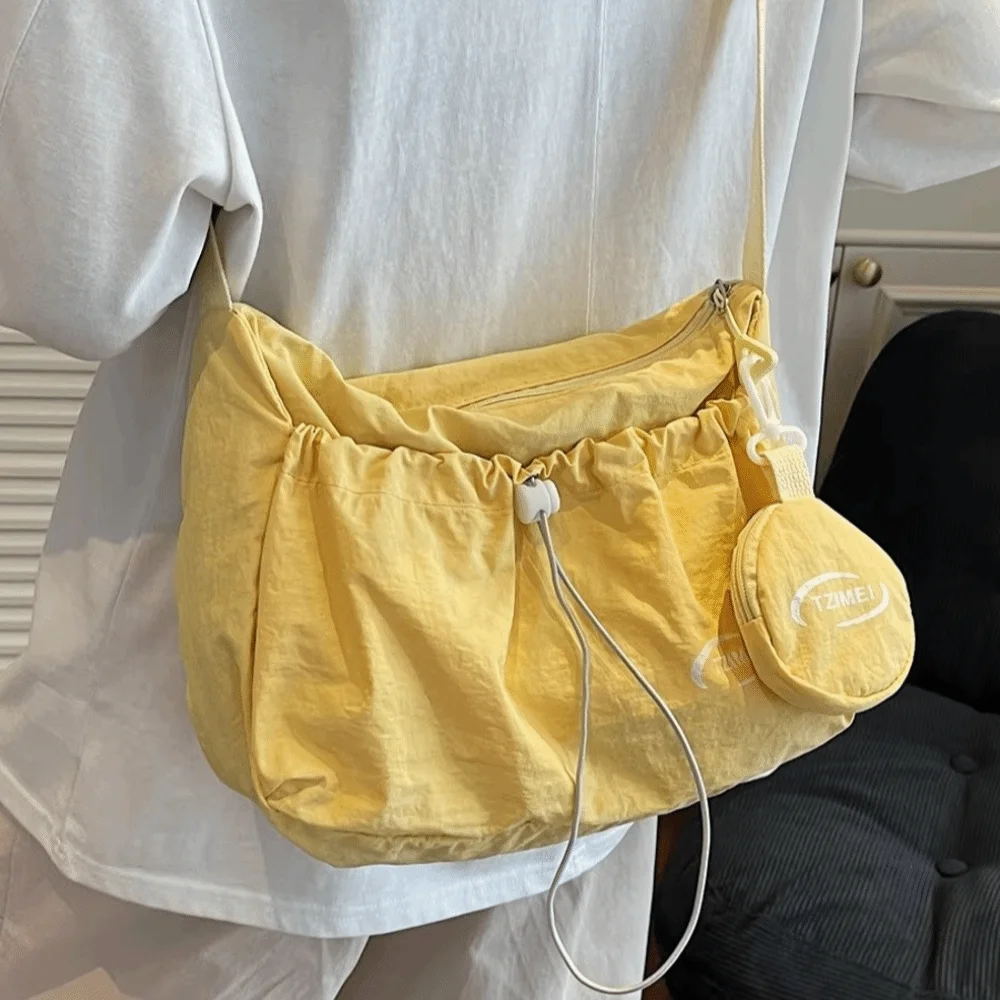 

Casual Nylon Canvas Tote Bag Large Capacity with Coin Bag Shoulder Bag Drawstring Solid Color Korean Handbag Gift for Women