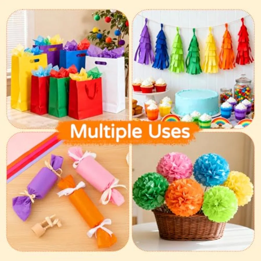 360 Sheets 36 Multicolor Tissue Paper for Gift Bags, 11.5" x 8" Small Gift Wrapping Decorative, Art Rainbow Tissue Paper Bulk f view 4
