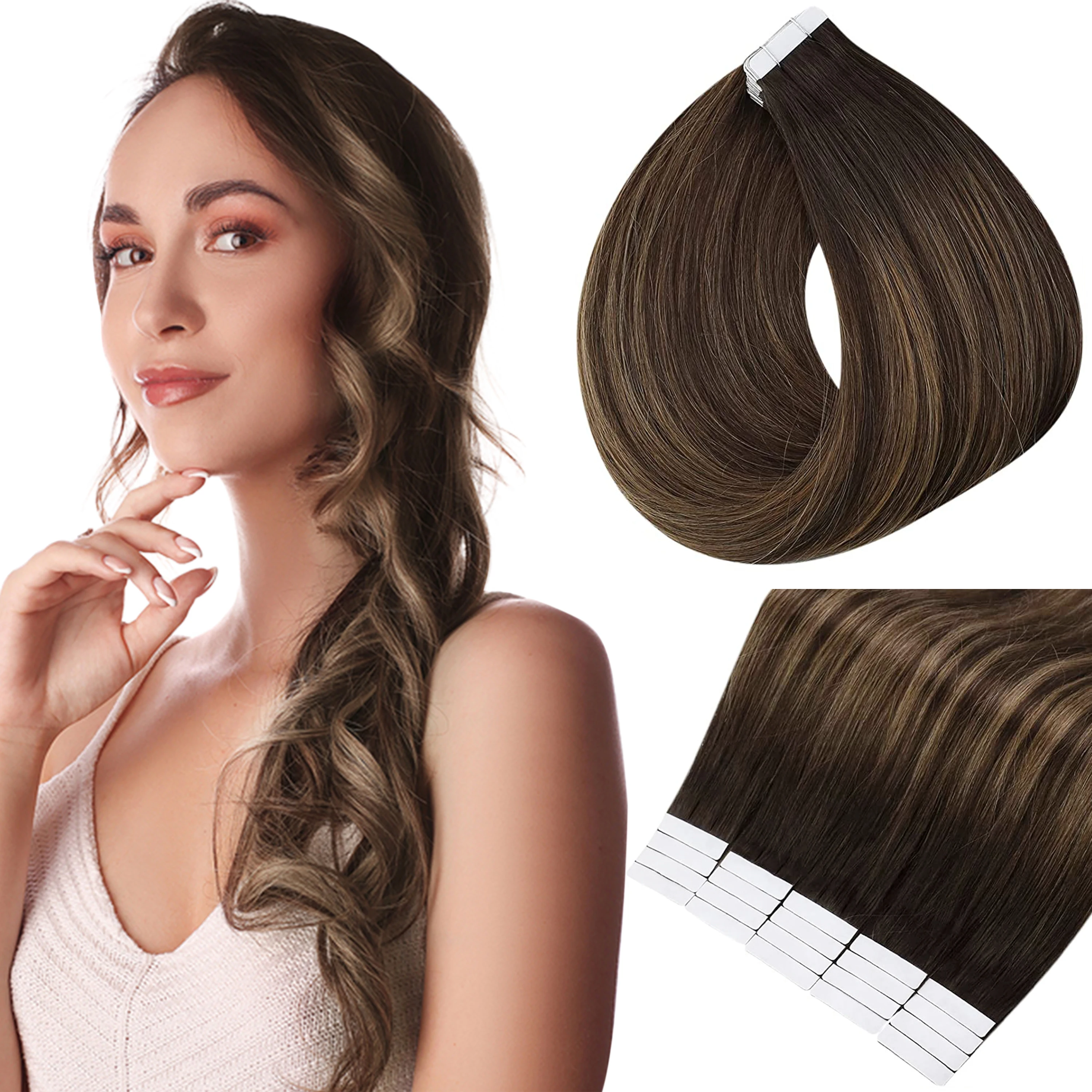 Full Shine Tape in Human Hair Extensions 100% Remy Natuurlijke Human Hair Extensions Tape in Omber Blonde Hair Extensions voor Vrouwen