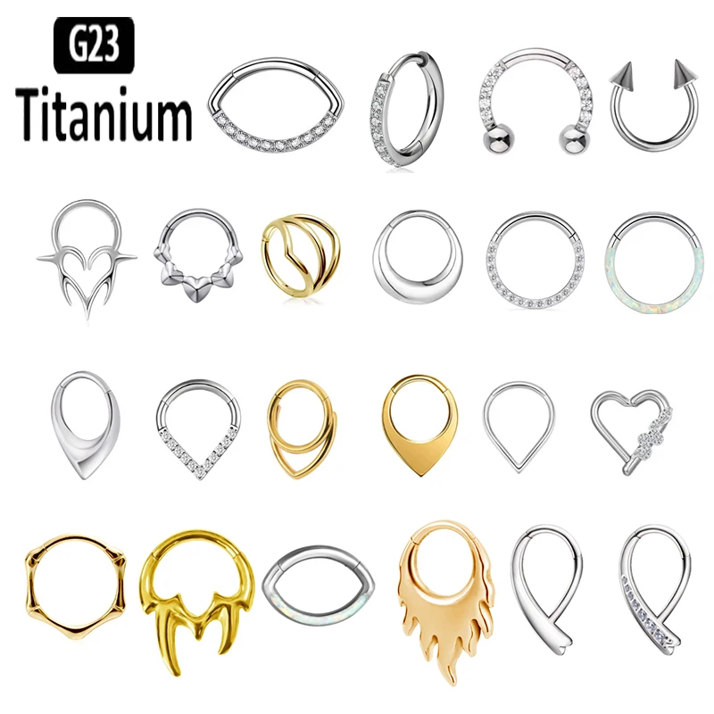 ASTM F136 G23 titanio 16G serpiente abeja Luna llama tabique Piercing corazón Tusk Helix con bisagras Daith Concha pendiente ópalo aro nariz anillos