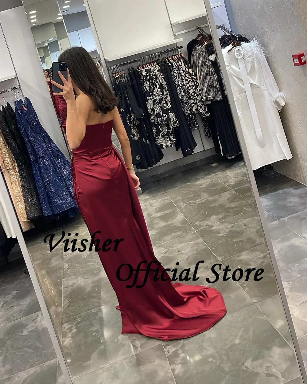 Viisher-Robe de soirée sirène en satin bordeaux avec jupe pour femme, longue robe d'invité de mariage, robe de Rhformelle, chérie