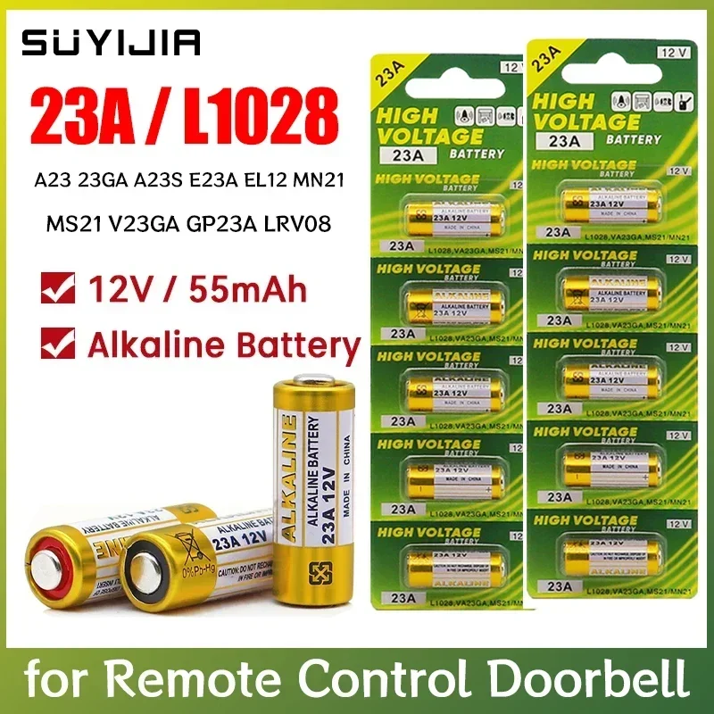 10PCS A23 23A12V Alkaline Battery 23GA A23S E23A EL12 MN21 MS21 V23GA L1028 GP23A LRV08 for Remote Control Doorbell Dry Batteria