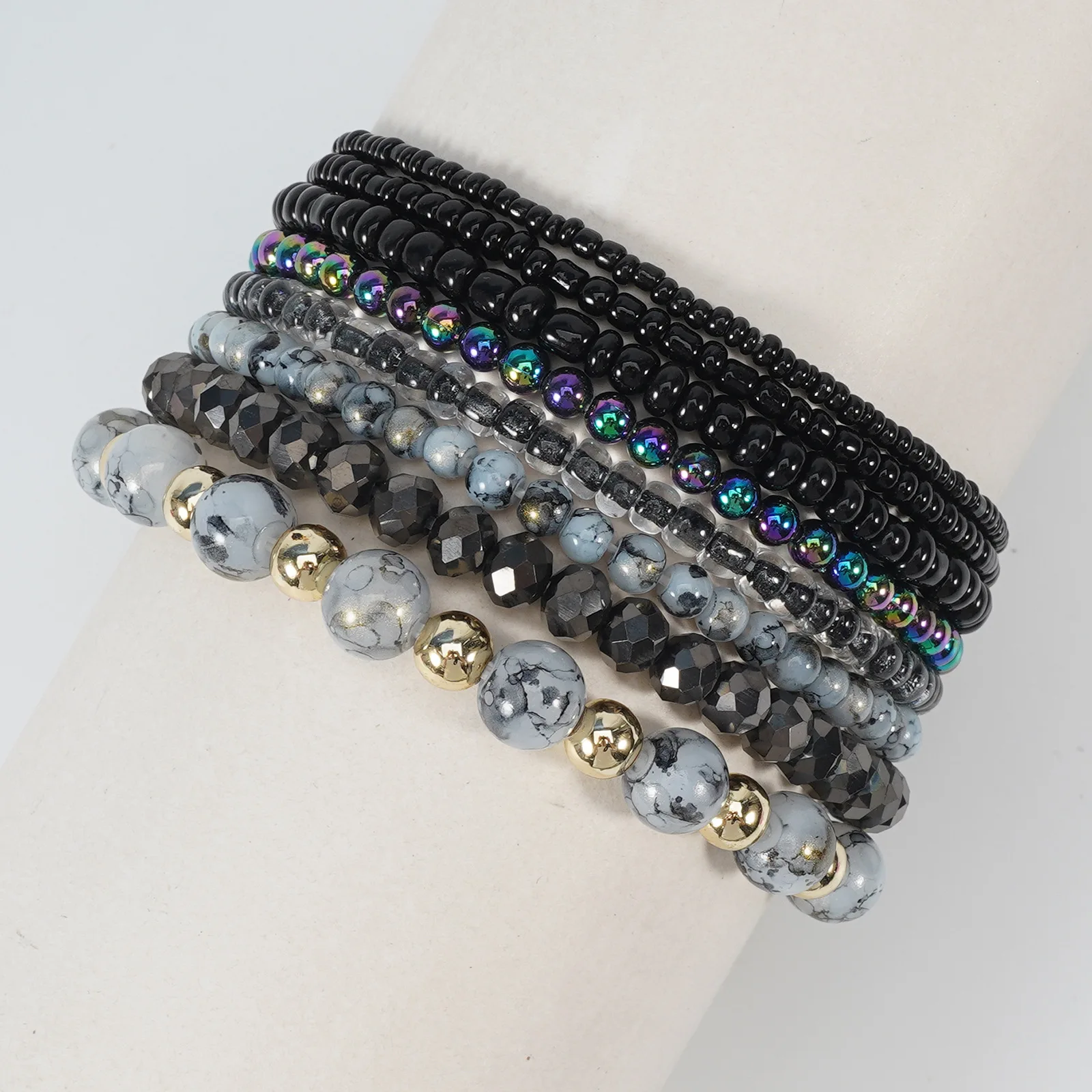 6PC Boho Layered Beaded Bracelet Set, Multicolor Adjustable Gift