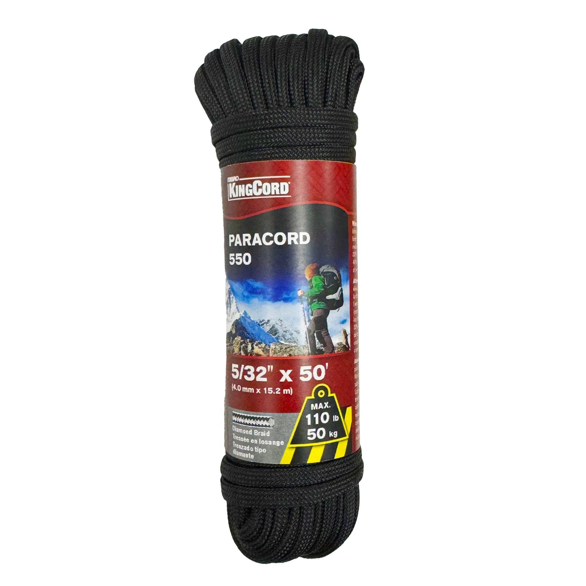Black Polyester Diamond Braid Paracord, Durable Utility Rope For Camping, Crafting, Outdoor Gear And Repairs