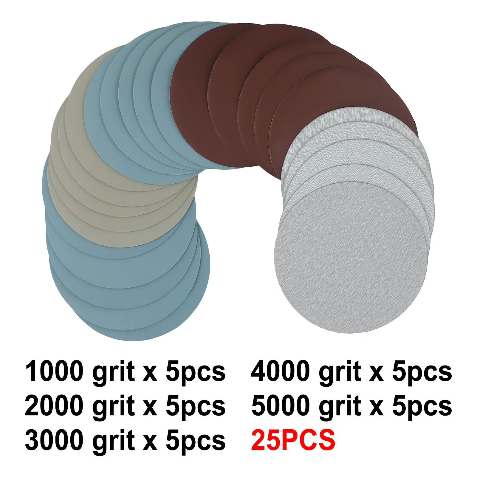 

25Pcs 5 Inch Sanding Discs Round Wet/Dry Sandpaper Hook&Loop 1000 2000/3000 4000 5000 Grit 125mm Sander Paper For Polishing Set