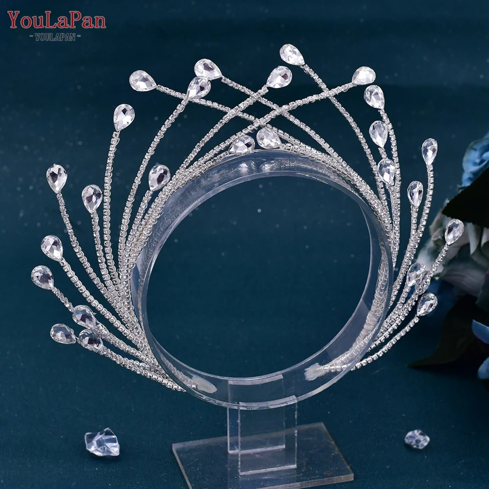 YouLaPan حجر الراين عقال للرأس على شكل تاج رائعة العروس وصيفه الشرف أغطية الرأس النساء التيجان خوذة الزفاف تاج الشعر التبعي HP497 #3
