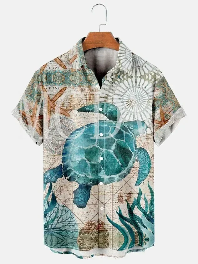 

Turtle 3D All Over Printed Hawaiian Shirt Men For Women Casual Breathable Hawaiian Short Sleeve Shirt