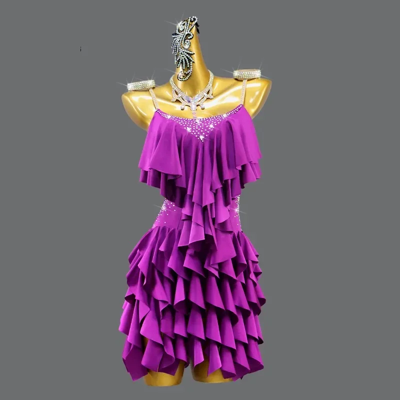 Women's Latin Dance Dress Skirt Costume Girls Kpop Stage Dancewear Prom Clothing Party Urban Line Competition Practice Clothes