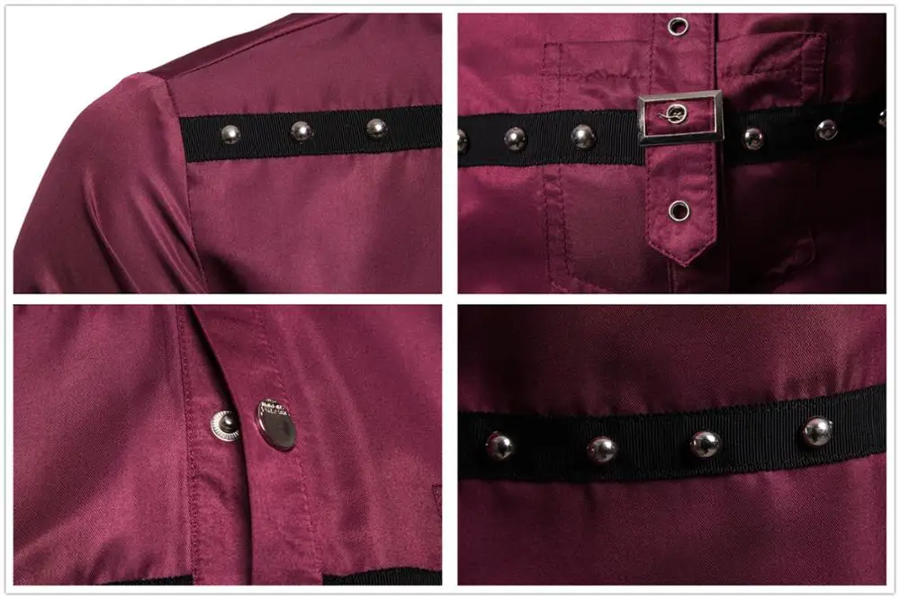 メンズ長袖ボタンアップシャツ,ヴィンテージ,リベットストライプ,ラペルカラー,スリム,ゴシック,ストリートウェア,イブニングドレス,新品