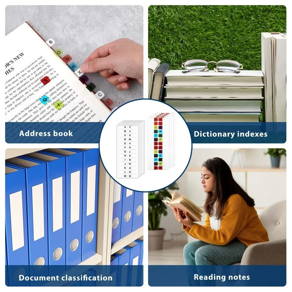 Colorful Alphabet Index Label Stickers Waterproof Study Alphabet Page Markers Organizer Small Strips Page Marker Sticky Flags