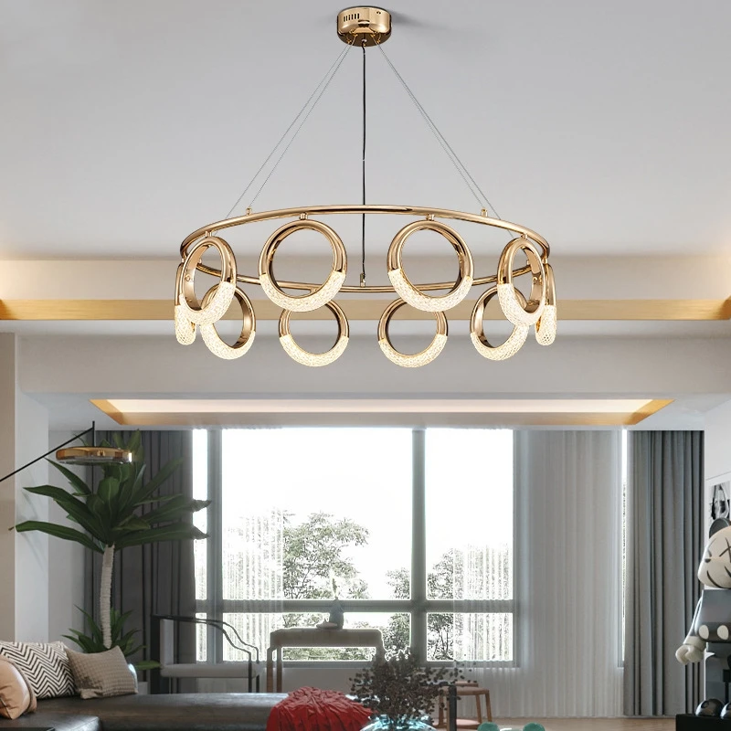 Nordic Designer Gold Ring LED Pendant Chandeliers House Decor Lighting Fixture Living Room Ceiling Hanging Lamp Circle Lustre