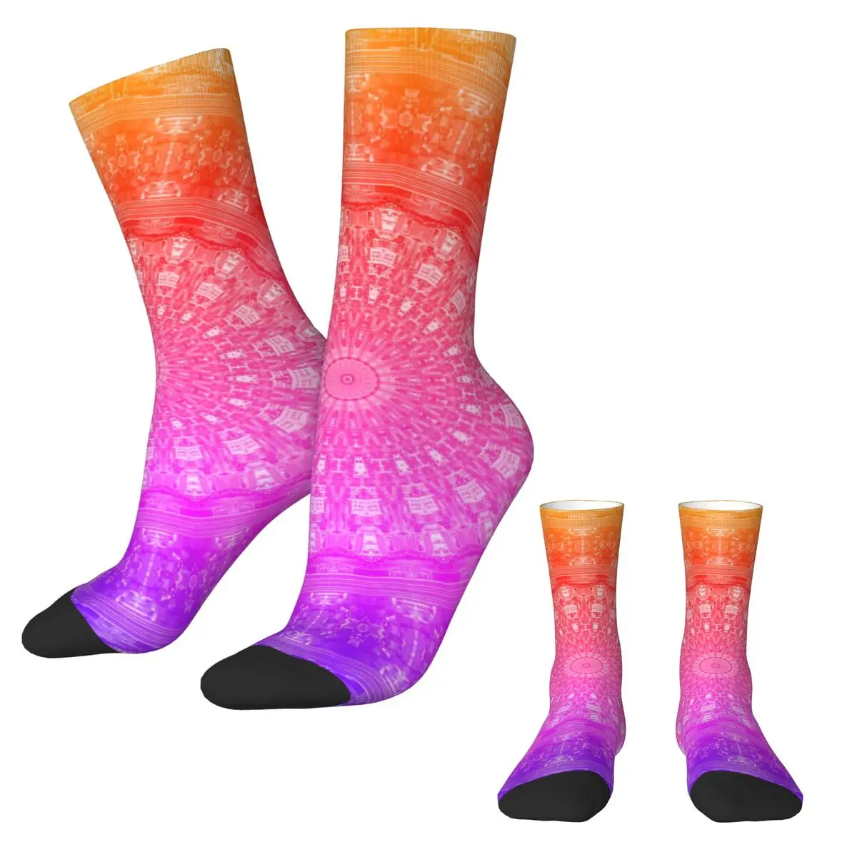 Rose Mandala Stockings Rainbow Print Pattern Funny Socks Spring Non Skid Socks Couple Running Comfortable Socks