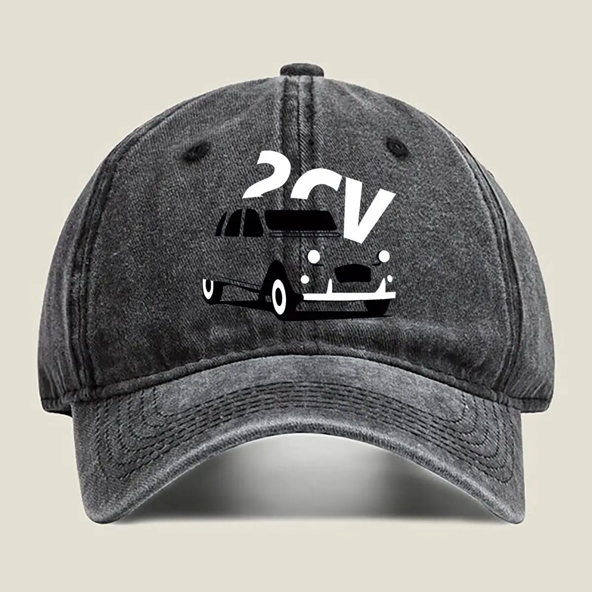 

Car - Retro, Automotive, White, Racing - Themed Design Washed Baseball Cap