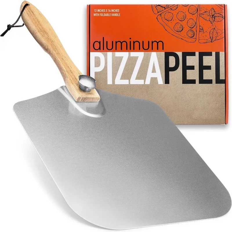 

Aluminum Pizza Peel Metal - 12 x 14 Inch. Pizza Spatula for Oven with Foldable Wood Handle. Pizza Oven Accessories Tools.